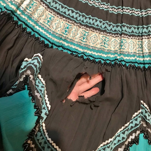 Vintage 1940s 1950s Gray & Turquoise Metallic Ric Rac Patio Skirt Set Western XS - Picture 11 of 12